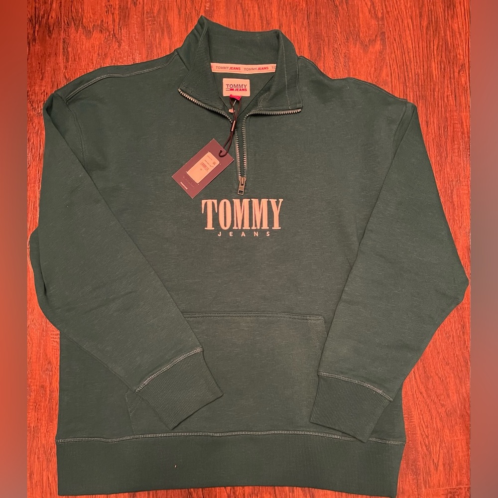 🖤NWT Tommy Jeans Half-Zip Relaxed Fit Sweatshirt Green, Mens, Medium - Picture 3 of 3